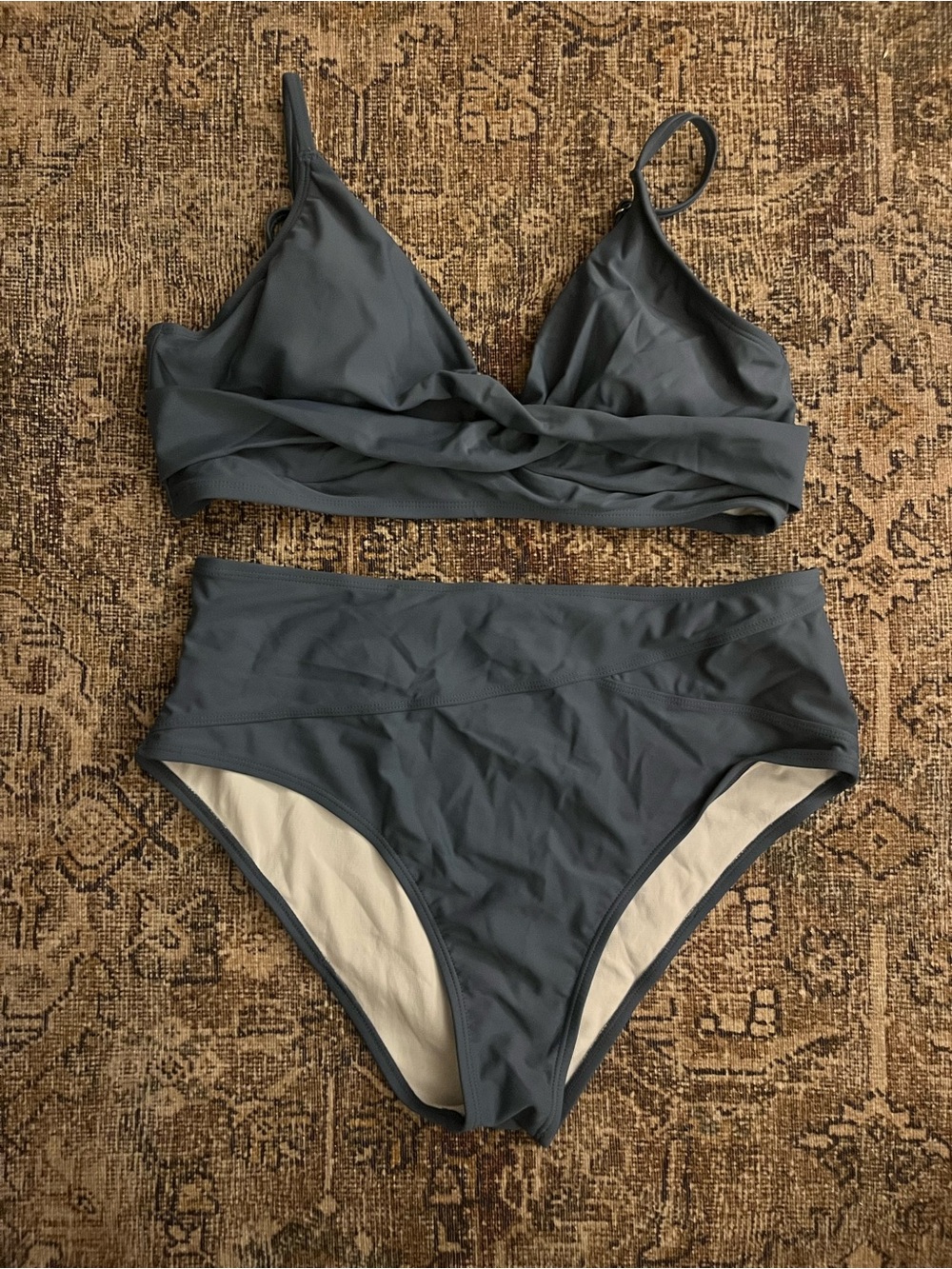 SHEIN Slate Blue Twist-Front High-Waist Bikini